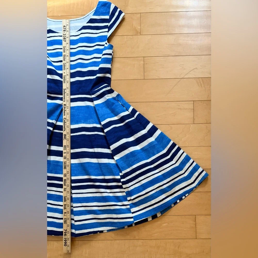 Kate Spade New York “Mariella” Striped Dress with Pleated Flare Skirt - Blue - 4